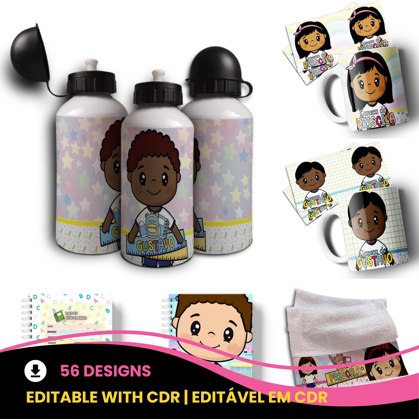 Back to School Sublimation Bundle PNG | Cute Chibi Kids School Planner Covers | Mug Wrap PNG | Water Bottle & Hand Towel Template | Printable Student Planner Pages