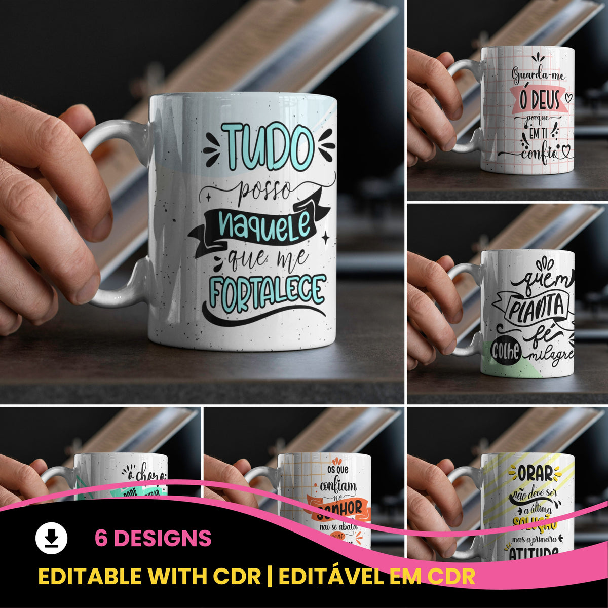 Christian Mug Sublimation PNG Bundle | Faith Lettering Mug Wrap