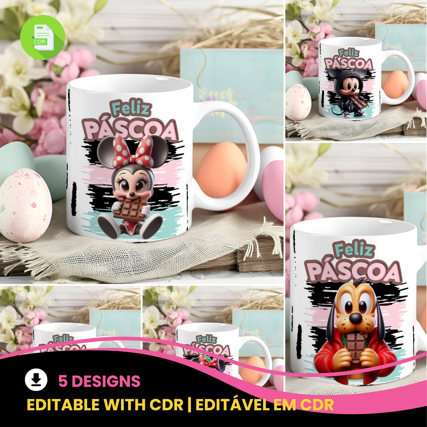Easter Mouse Mug Sublimation Bundle | Cute Cartoon Mouse Characters for Easter