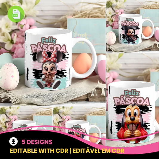 Easter Mouse Mug Sublimation Bundle | Cute Cartoon Mouse Characters for Easter