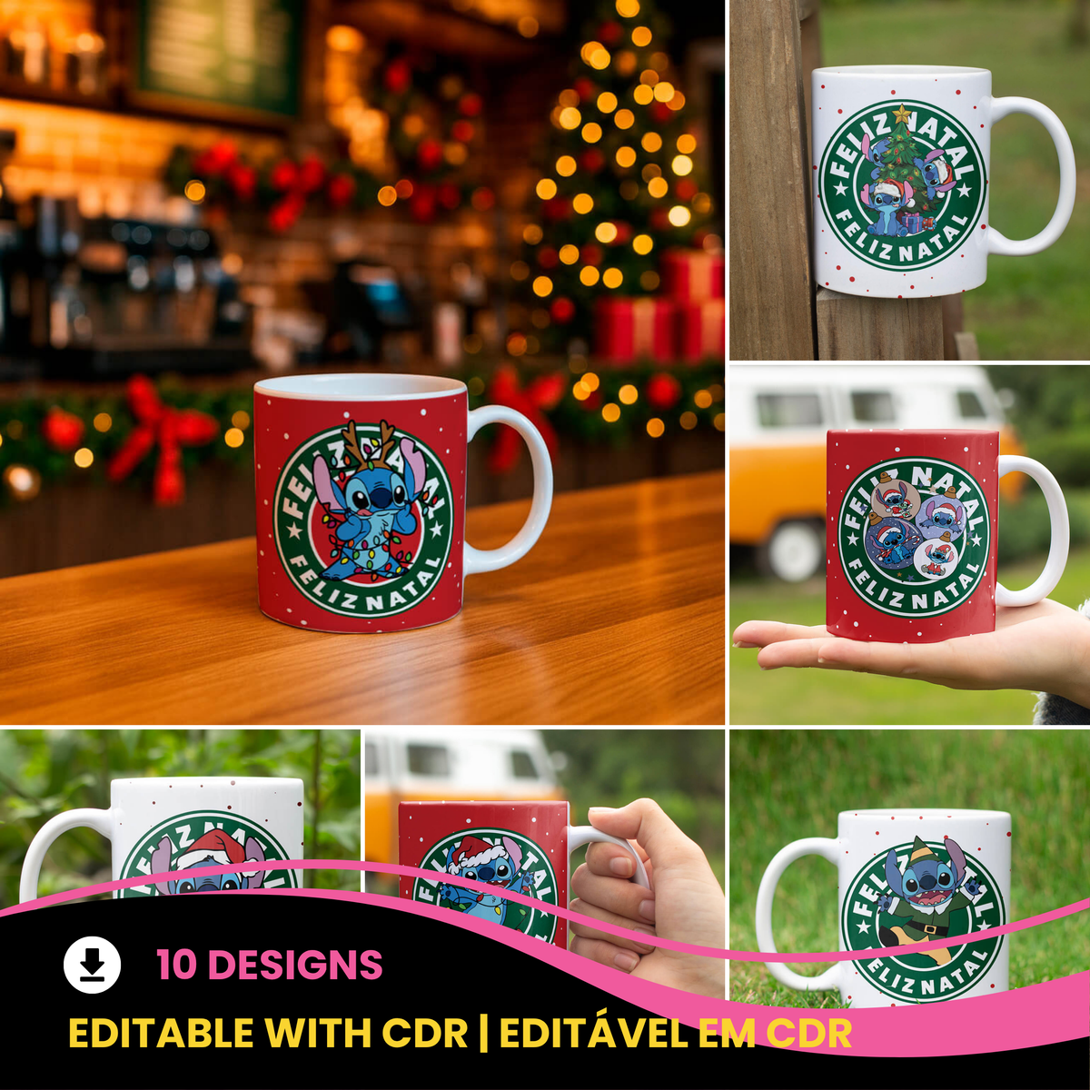Christmas Coffee Logo Mug Sublimation Design | Cute Blue Alien Holiday Mug Wrap PNG