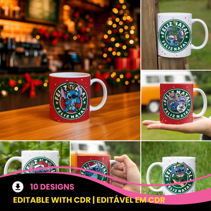 Christmas Coffee Logo Mug Sublimation Design | Cute Blue Alien Holiday Mug Wrap PNG
