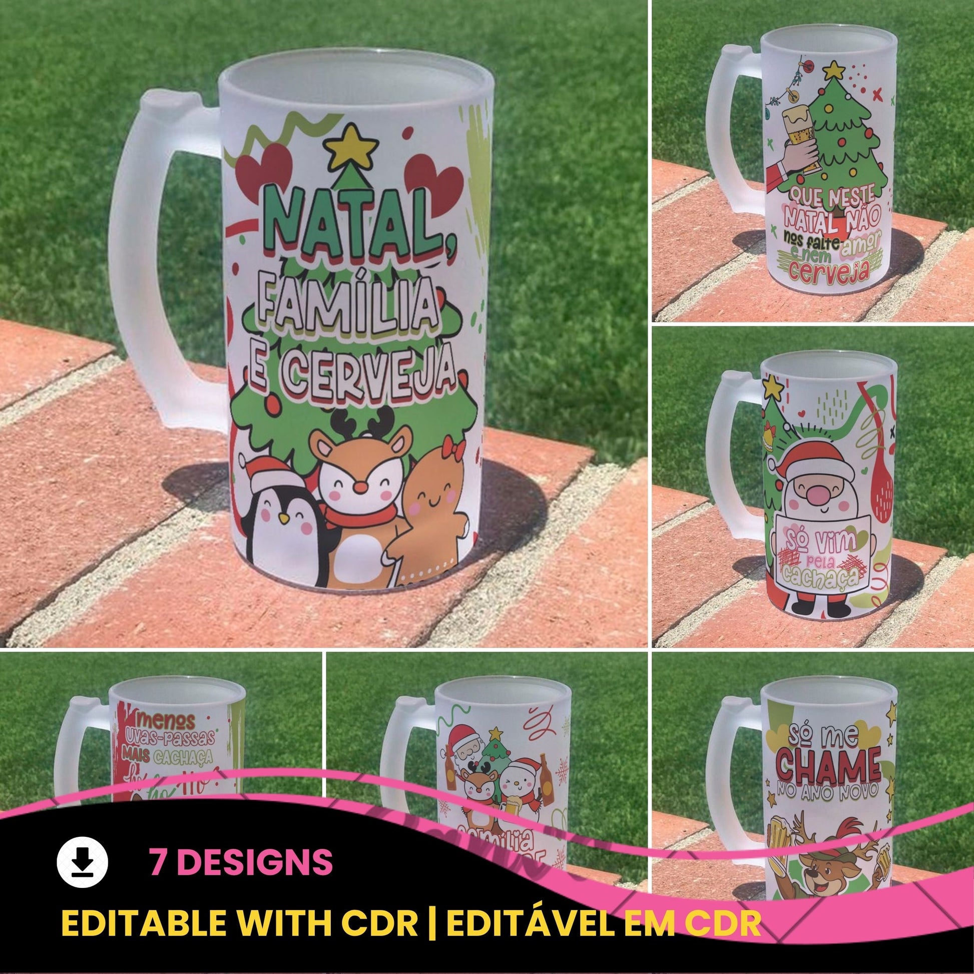 Funny Christmas Beer Mug Sublimation Designs PNG | Holiday Beer Stein Wrap Bundle