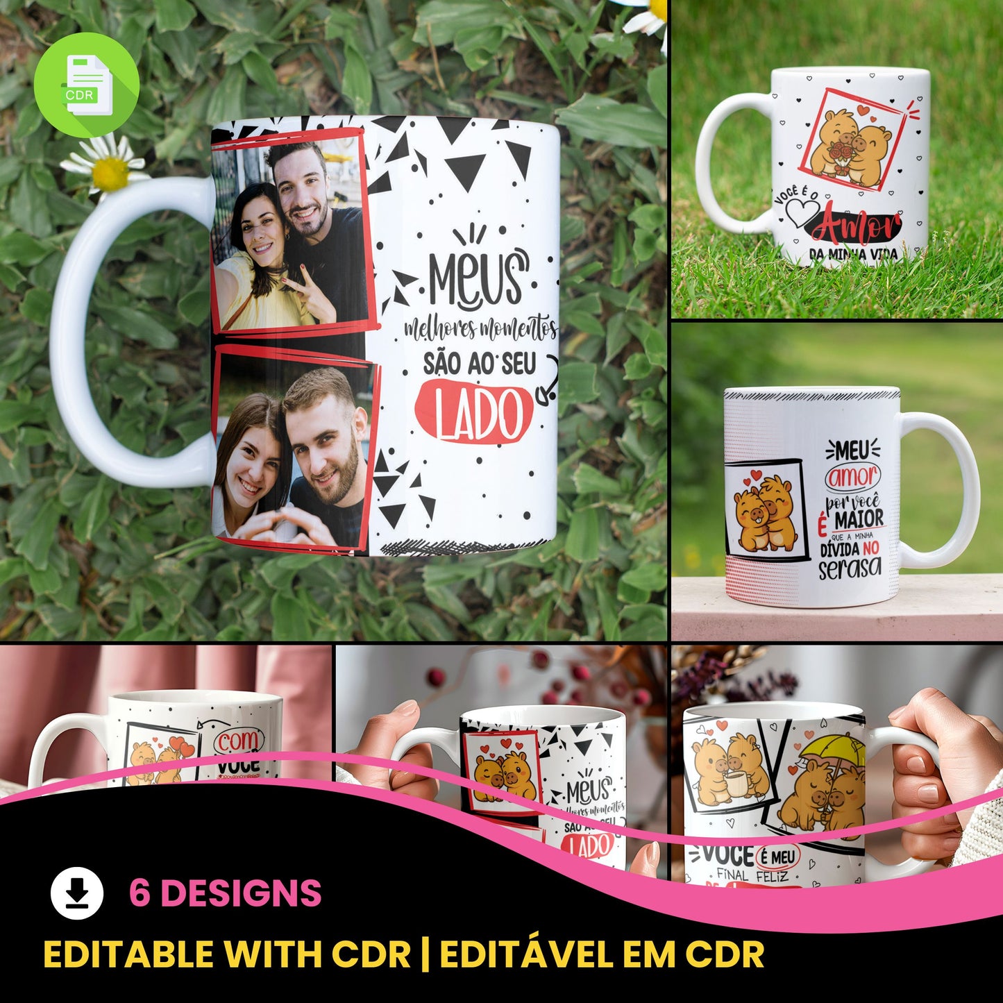 Capybara Valentine Couple Mug PNG | Cute Love Cartoon Design for Sublimation | Editable Designs