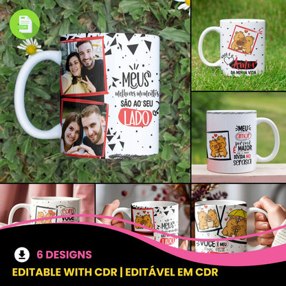 Capybara Valentine Couple Mug PNG | Cute Love Cartoon Design for Sublimation | Editable Designs