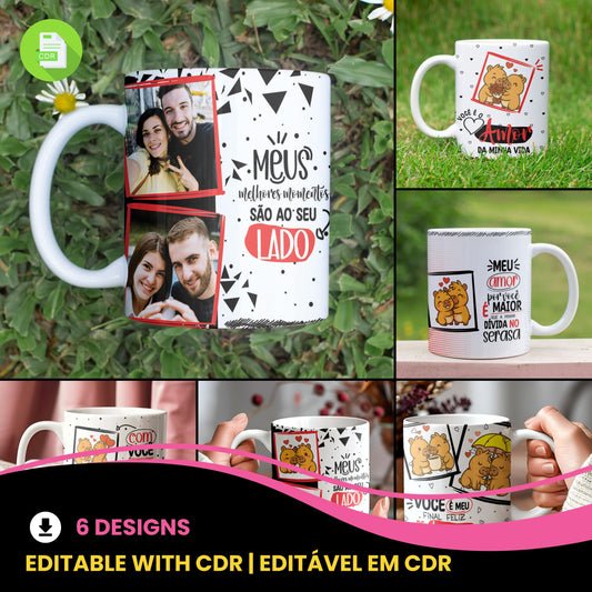 Capybara Valentine Couple Mug PNG | Cute Love Cartoon Design for Sublimation | Editable Designs