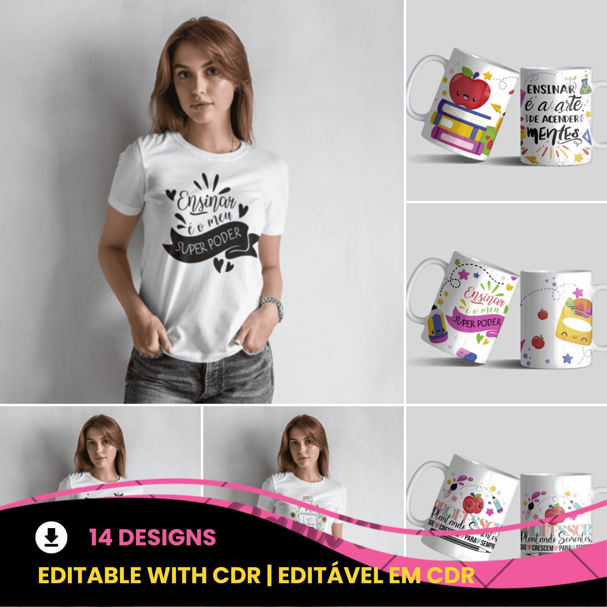 Teacher Appreciation Sublimation Design PNG Bundle | Teacher Shirt PNG | Mug Wrap Sublimation PNG 11oz 15oz