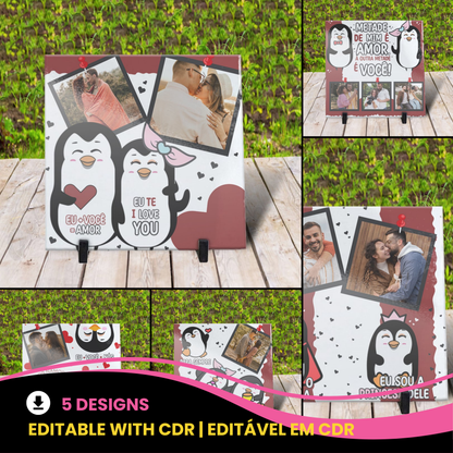 Valentine’s Day Cute Penguin Love Tile Sublimation | Romantic Quote Design