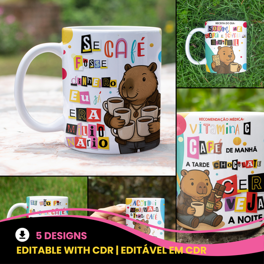 Capybara Coffee Mug Sublimation Design | Cute Coffee Lover Capybara