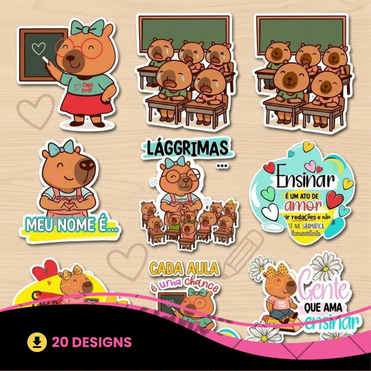 Cute Teacher Capybara PNG Clipart Bundle | Funny Back to School Digital Stickers
