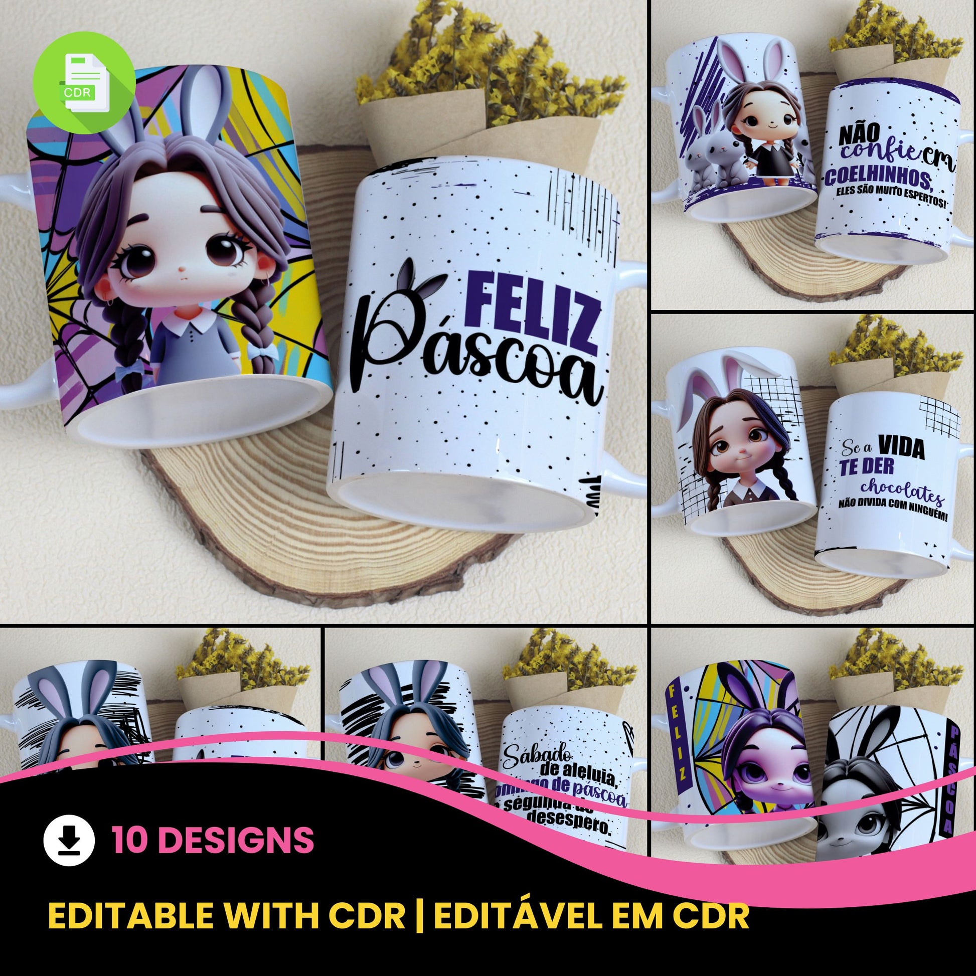Wandinha Easter Mug Sublimation Bundle | Cute Gothic Easter Designs