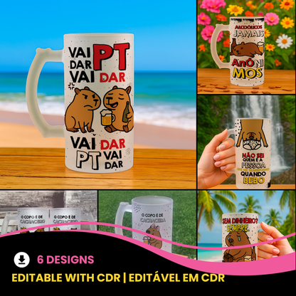 Art Capybara Beer Mug Sublimation Design | Creative Chopp Capybara Art