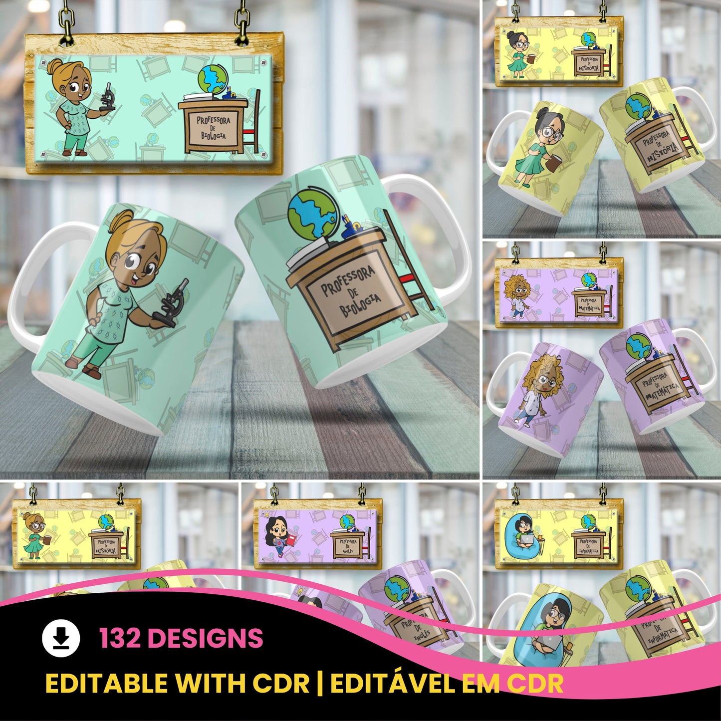 Cute Female Teacher Sublimation PNG Bundle | Mug Wrap Design