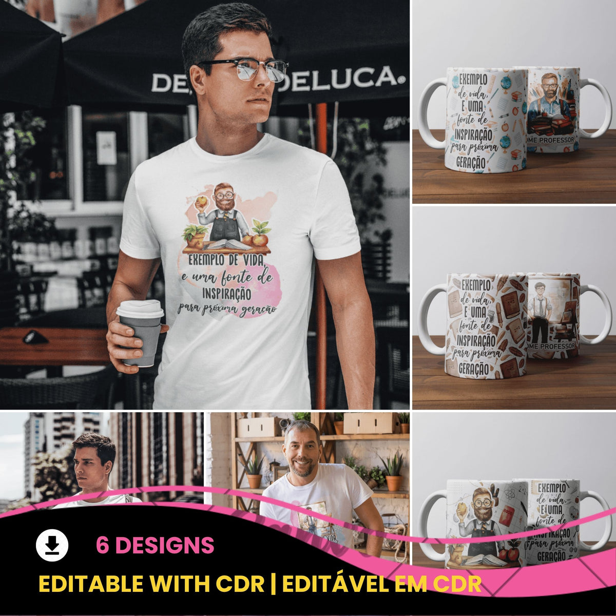Male Teacher Sublimation Designs PNG Bundle | Portuguese Male Teacher Mug Wrap and T-Shirt PNG