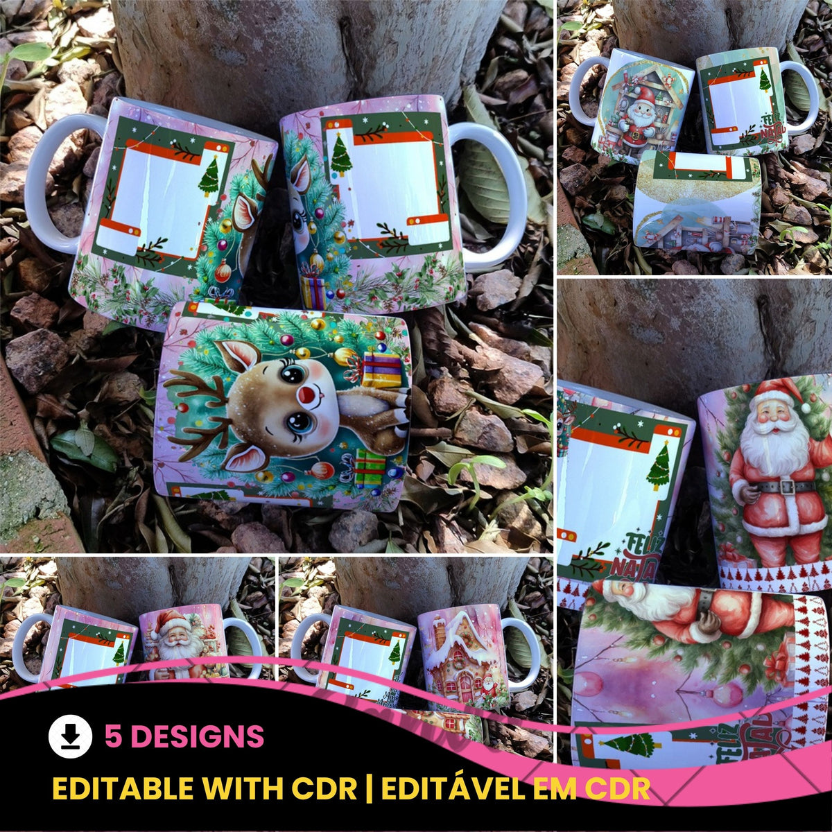 Christmas Photo Mug Sublimation Designs PNG | Personalized Holiday Coffee Cup Wrap Bundle