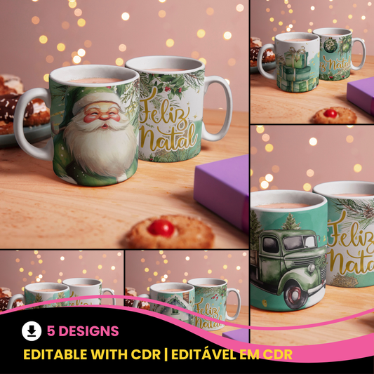 Vintage Watercolor Christmas Mug Sublimation Designs Bundle | Holiday Gift PNG Bundle