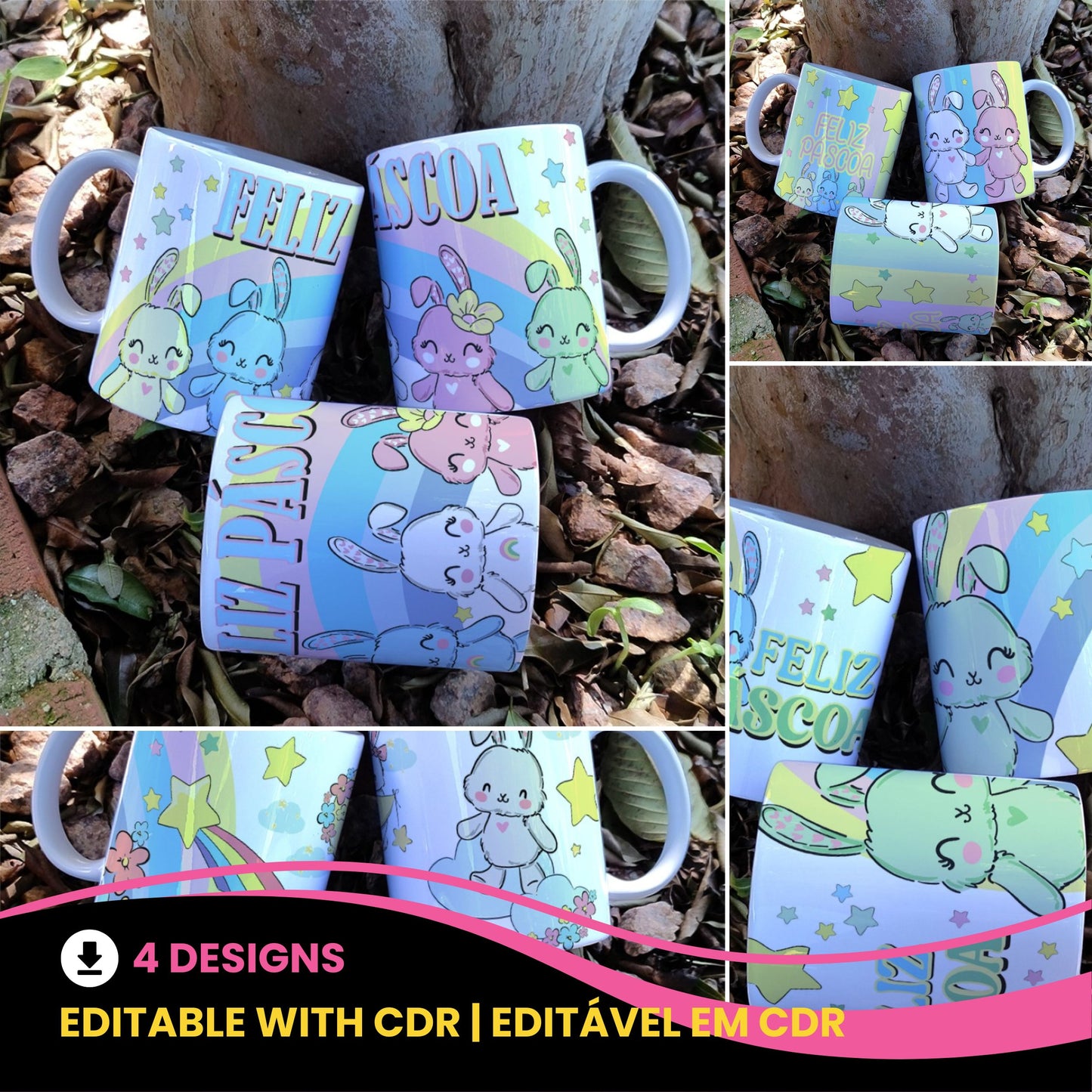 Cute Caring Easter Bunnies Mug Sublimation Bundle | Adorable Bunny Designs