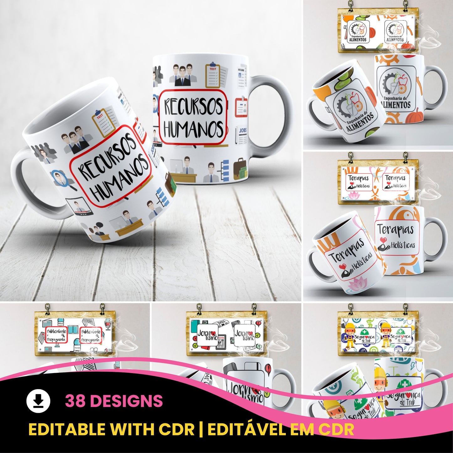 Professions Mug Sublimation PNG Bundle | Career Coffee Cup Wrap