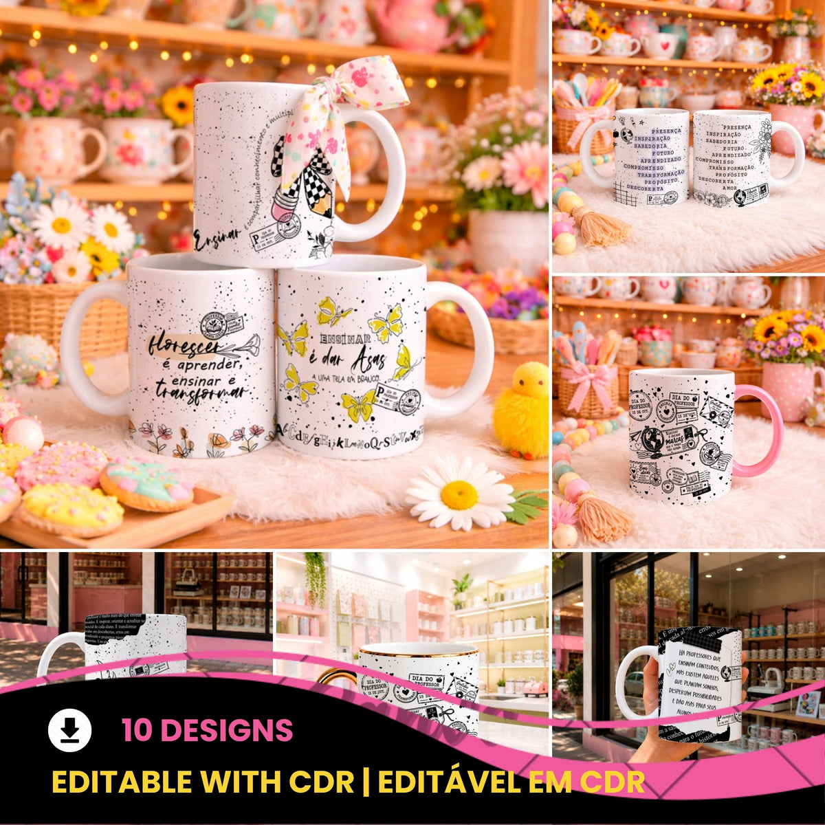 Portuguese Teacher Mug Sublimation Designs PNG Bundle | Teacher Appreciation Mug Wrap PNG 11oz 15oz