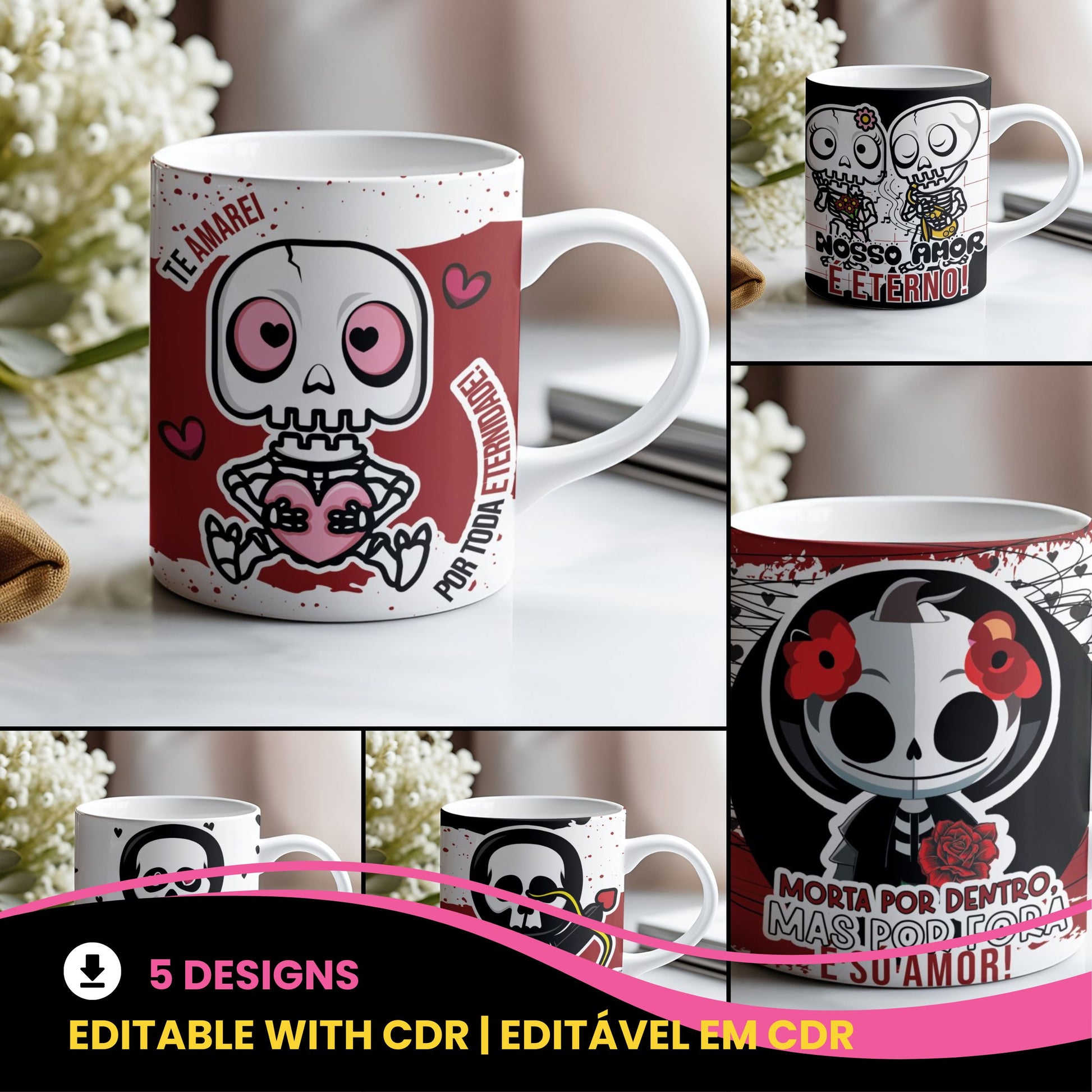 Valentine’s Day Love Skull Mug Sublimation | Romantic Skull Design