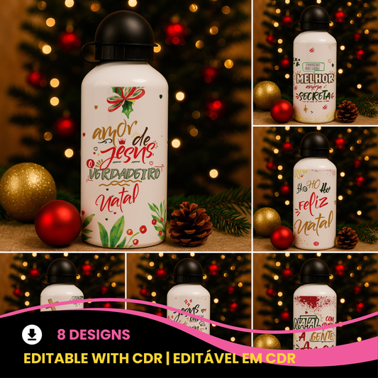 Christmas Squeeze Bottle Sublimation Design | Gold & Red Xmas Bottle Sublimation Wrap