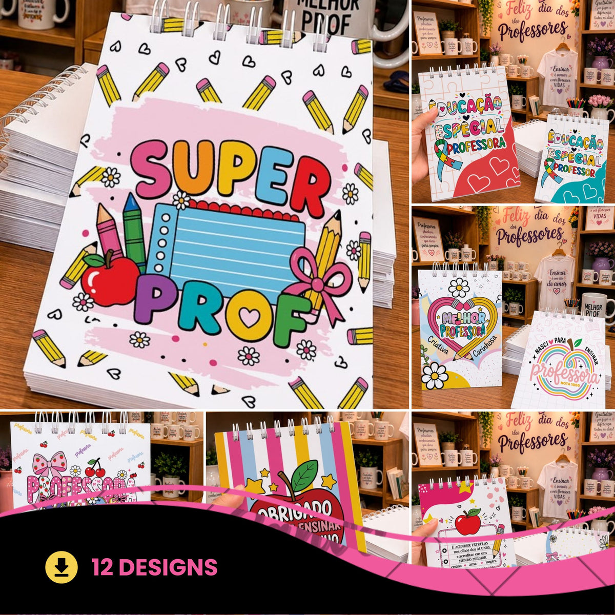 Teacher Appreciation Planner Cover Sublimation Bundle PNG | Cute Teacher Quotes Notebook Design Set