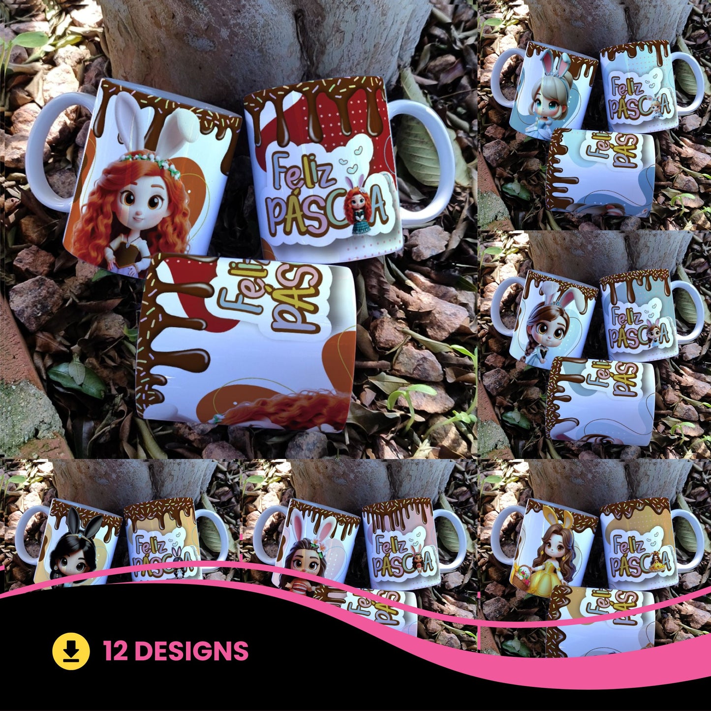 Princess Easter Mug Sublimation Bundle | Cute Royal Easter Designs