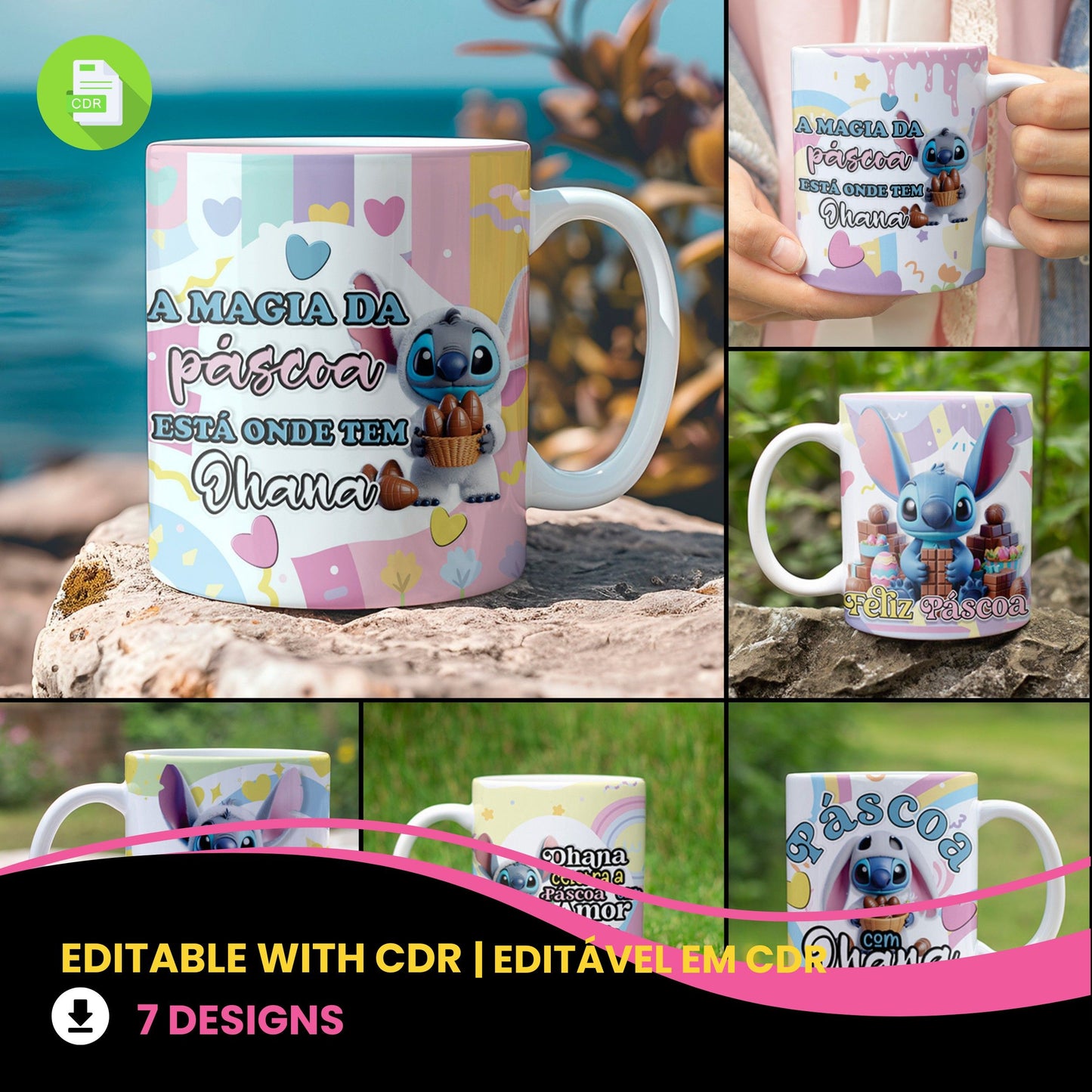 Stitch 3D Easter Mug PNG Bundle | Cute Easter 3D Mug Designs for Sublimation