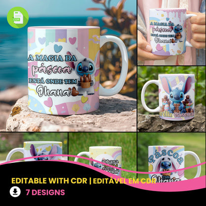 Stitch 3D Easter Mug PNG Bundle | Cute Easter 3D Mug Designs for Sublimation