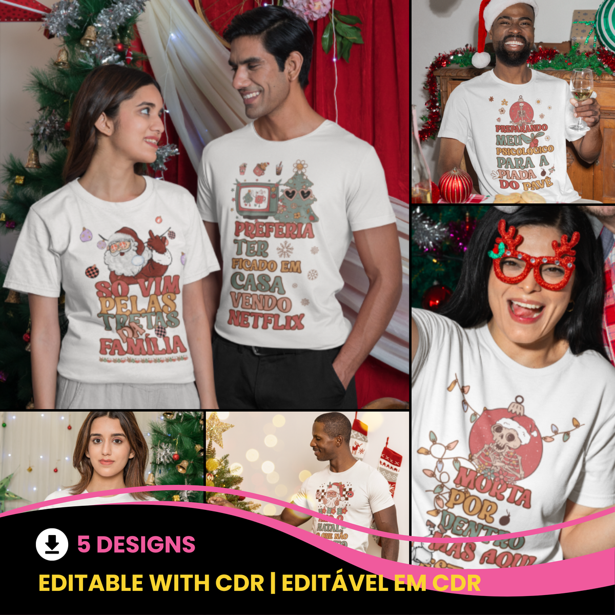Matching Family Christmas T-Shirt Sublimation Designs | Cute Christmas Characters PNG Bundle