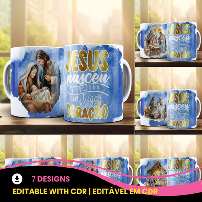 Nativity Scene Mug Wrap Bundle PNG | Holy Family Religious Christmas Mug PNG