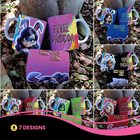 Easter Girls Mug Sublimation Bundle | Cute Female Easter Characters