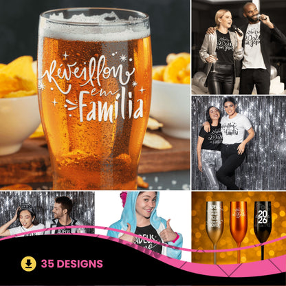 New Year 2026 Sublimation Design PNG Bundle | Portuguese NYE Shirt Design PNG | Funny New Year Drinkware Wine Glass SVG Silhouette