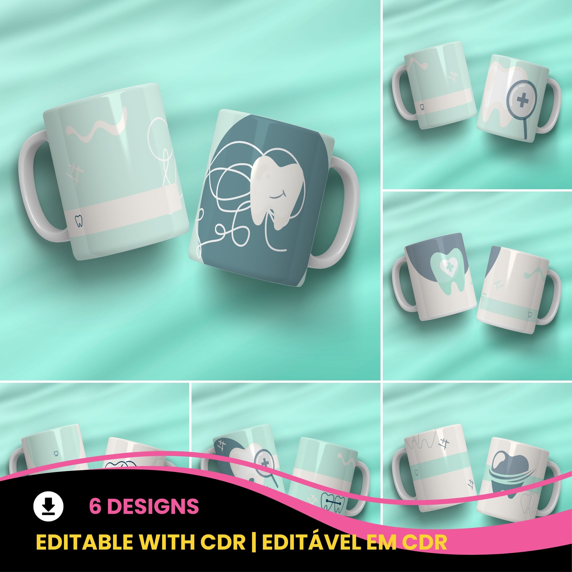 Dental Mug Sublimation PNG Bundle | Mint Green Dental Hygienist Coffee Cup Wrap Digital PNG