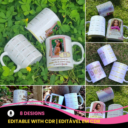 Custom 2026 Calendar Photo Mug Sublimation PNG Bundle | Personalized Picture Frame Coffee Cup Wrap