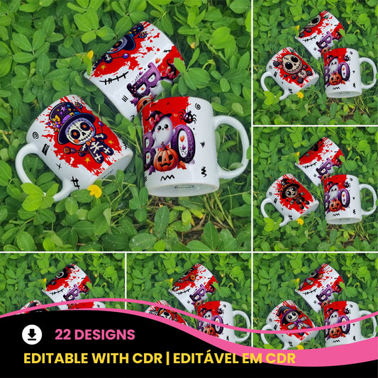 Cute Voodoo Doll Mug Sublimation PNG Bundle | Halloween Creepy Doll Mug Wrap 11oz 15oz Template