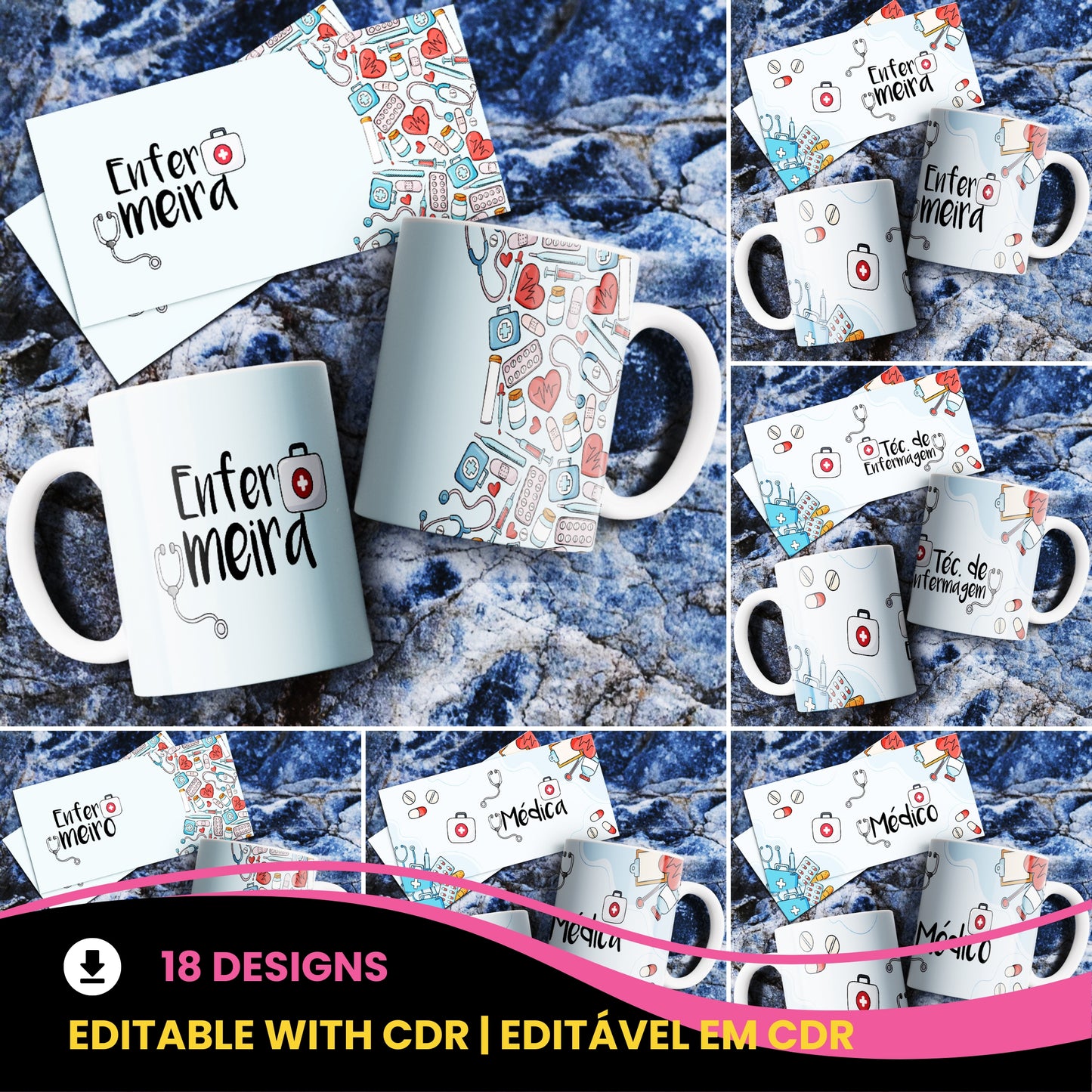 Medical Mug Sublimation PNG Bundle | Nurse Doctor Life Coffee Cup Wrap