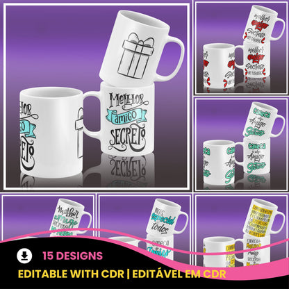 Secret Santa Portuguese Mug Sublimation PNG Bundle | Cute Amigo Secreto Coffee Cup Design Template