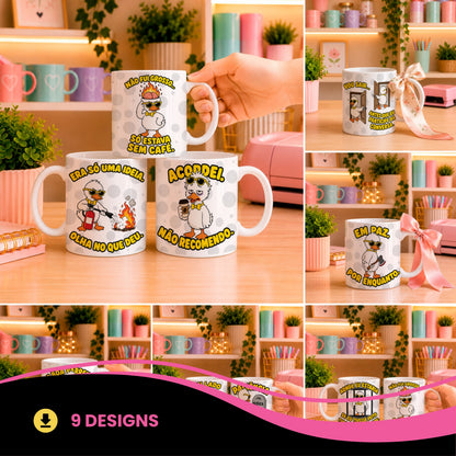 Sarcastic Duck Mug Sublimation PNG Bundle | Funny Portuguese Quotes Coffee Cup Wrap