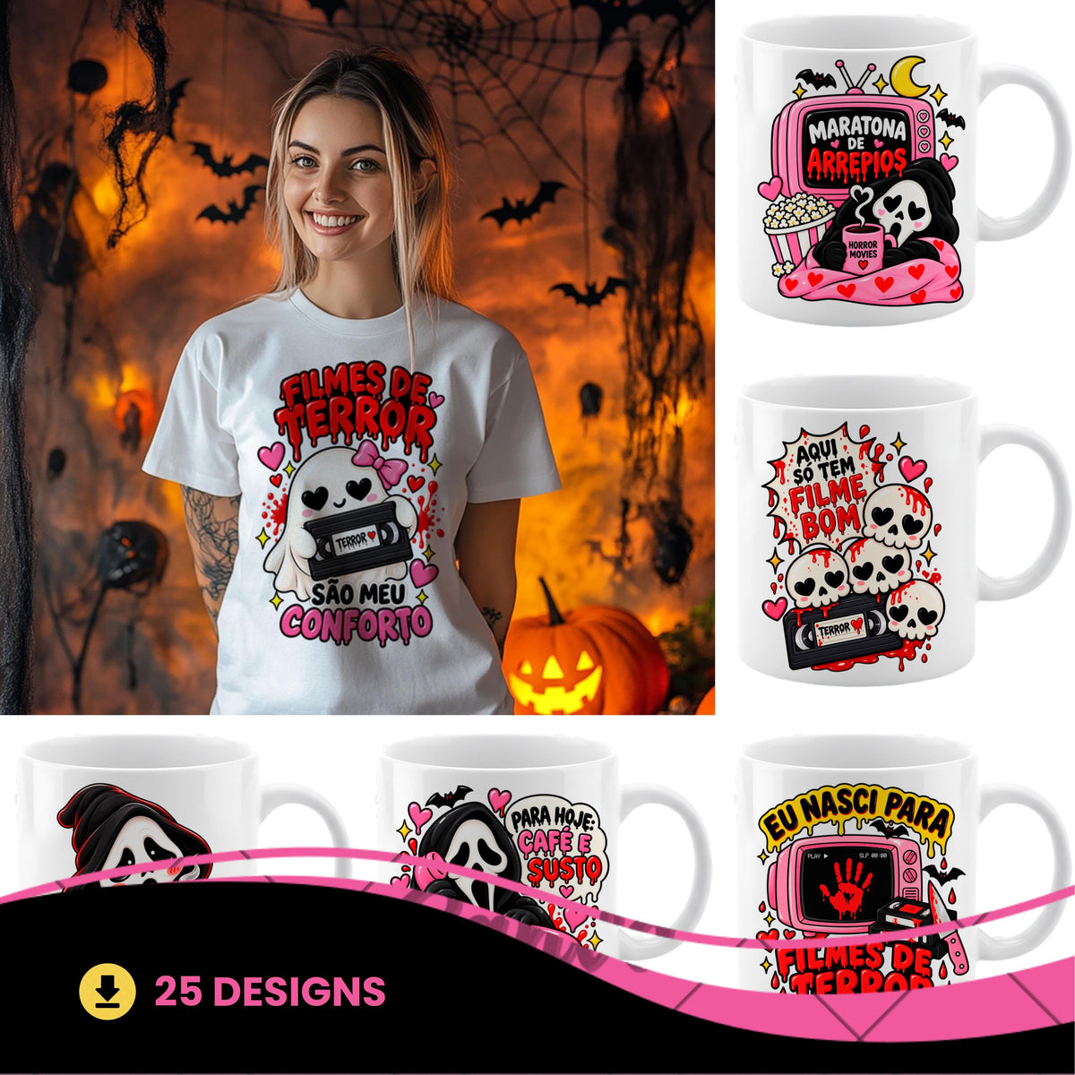 Cute Horror Movie PNG Bundle | Spooky Coffee Lover Sublimation PNG