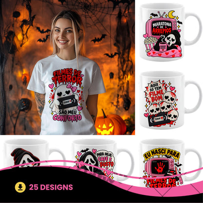Cute Horror Movie PNG Bundle | Spooky Coffee Lover Sublimation PNG