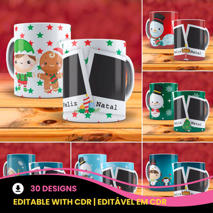 Christmas Photo Mug Sublimation PNG Bundle | Add Your Own Photo Frame Mug Wrap PNG