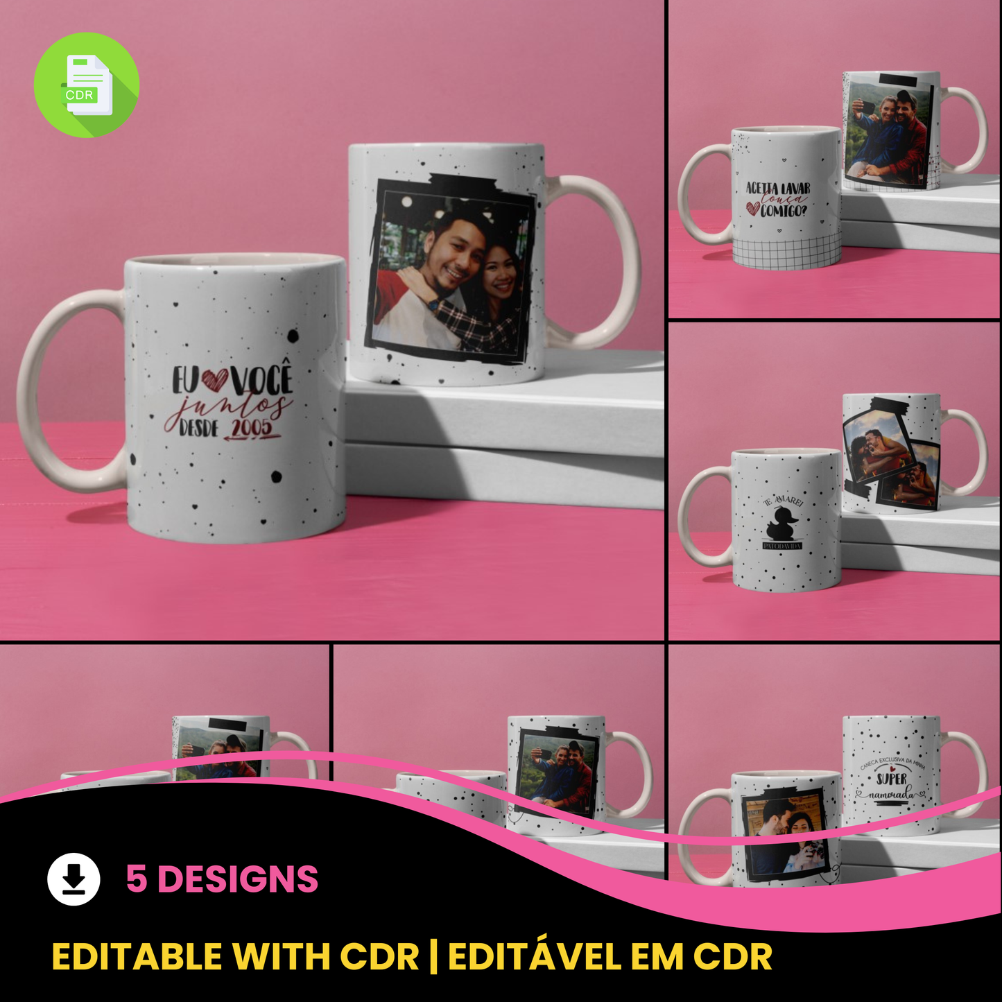 Minimalist Valentine’s Day Photo Mug Sublimation | Editable Couple Design