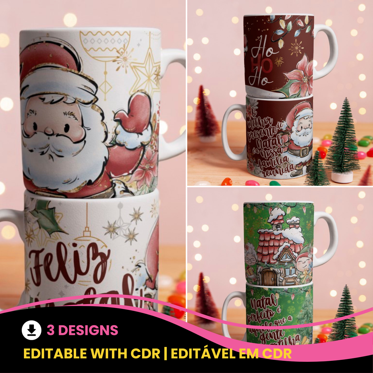 Vintage Storybook Christmas Mug Sublimation Designs | Cute Santa & Mrs. Claus Mug Wrap PNG