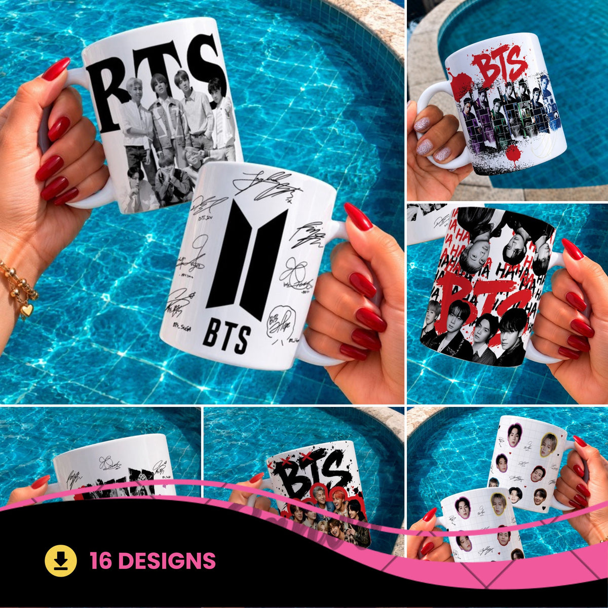 BTS Mug Wrap PNG Bundle | K-pop ARMY Gift Mug Sublimation PNG