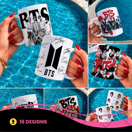 BTS Mug Wrap PNG Bundle | K-pop ARMY Gift Mug Sublimation PNG