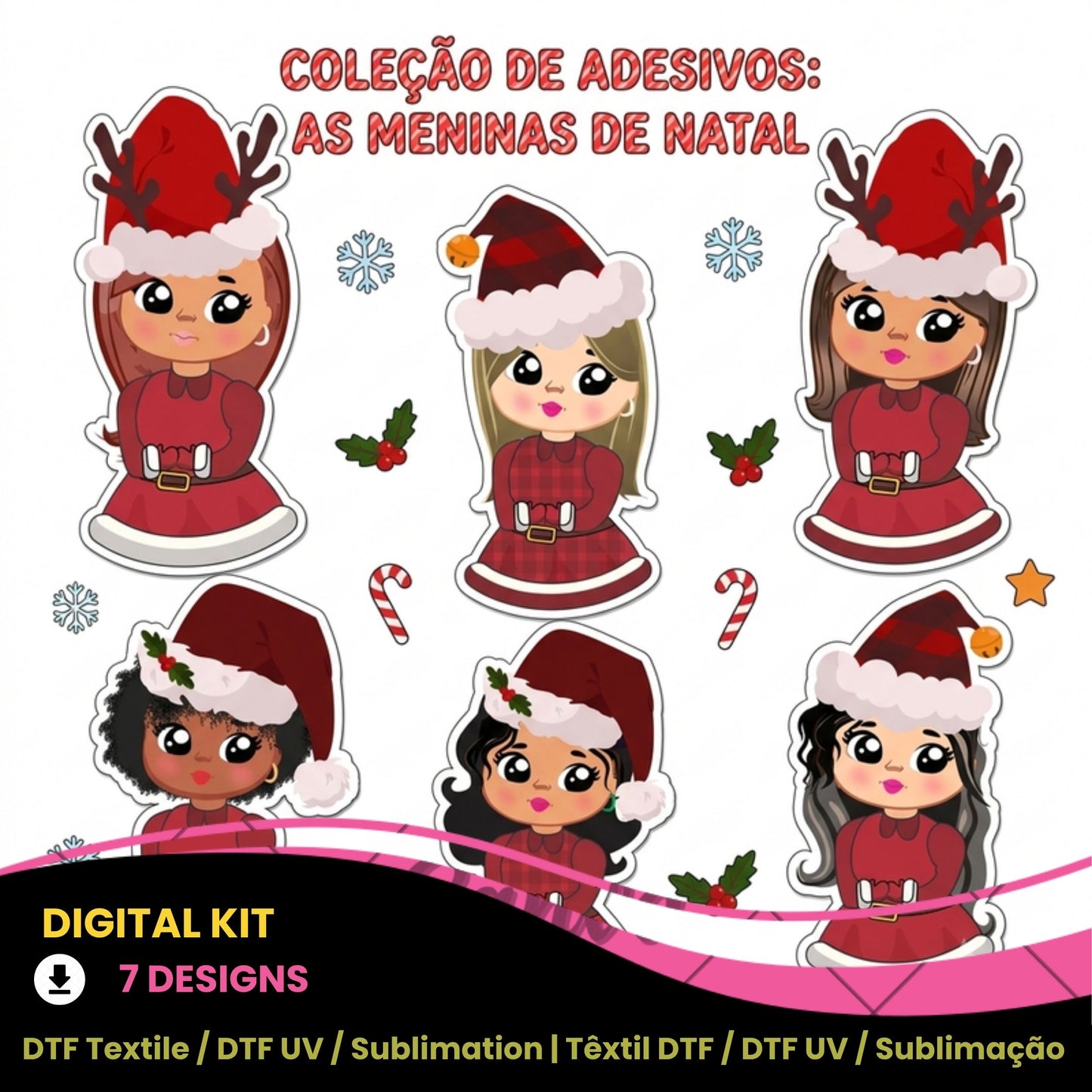 Cute Christmas Girl PNG Bundle | Chibi Santa Girl Clipart