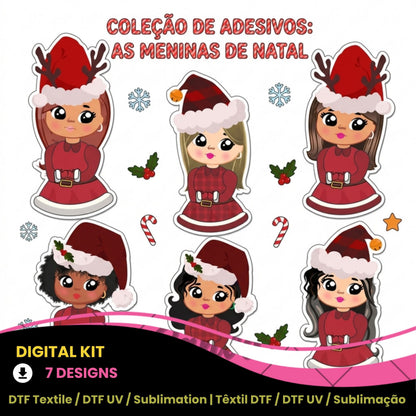 Cute Christmas Girl PNG Bundle | Chibi Santa Girl Clipart