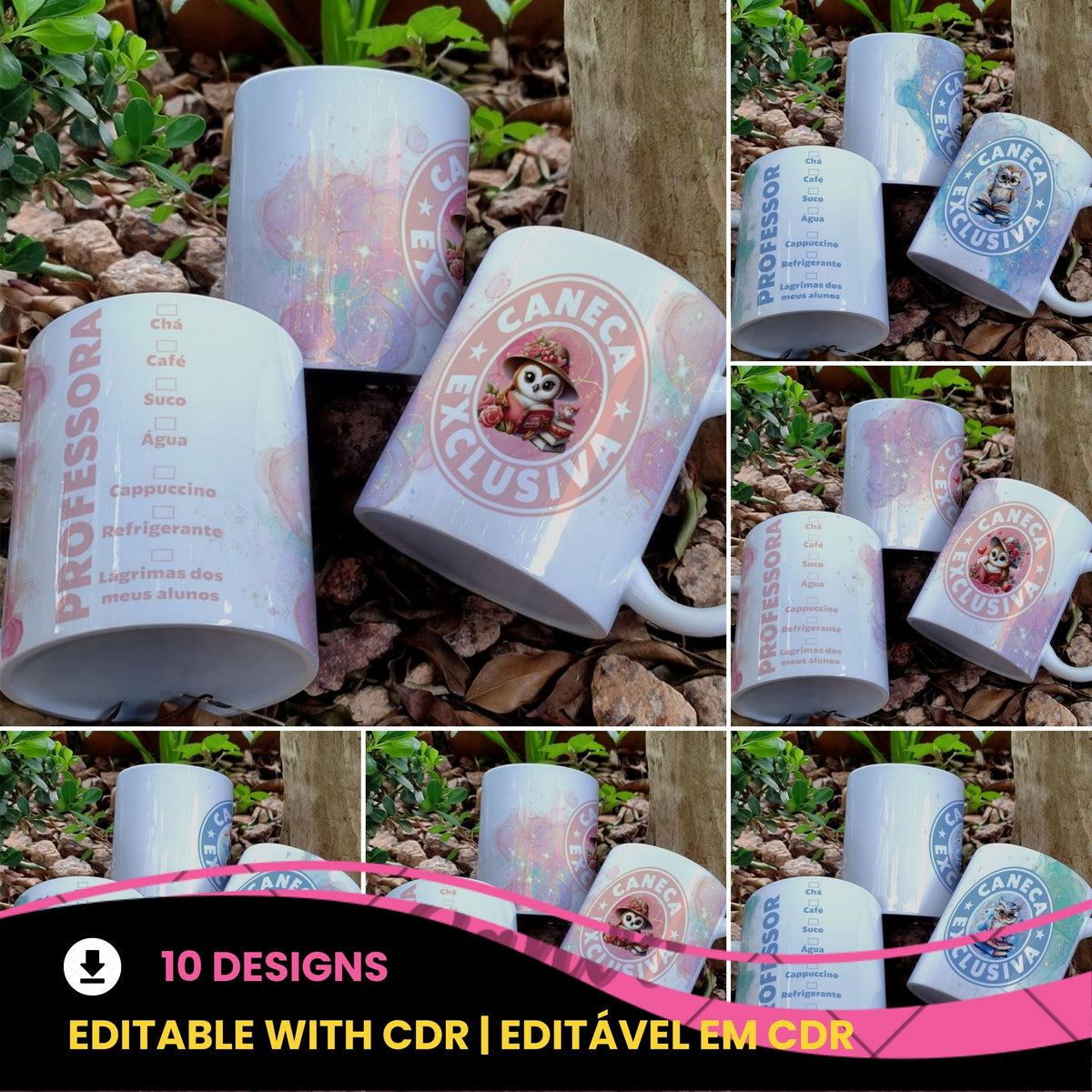 Funny Teacher Mug Wrap Sublimation PNG Bundle | Coffee Shop Style Wise Owl Mug PNG