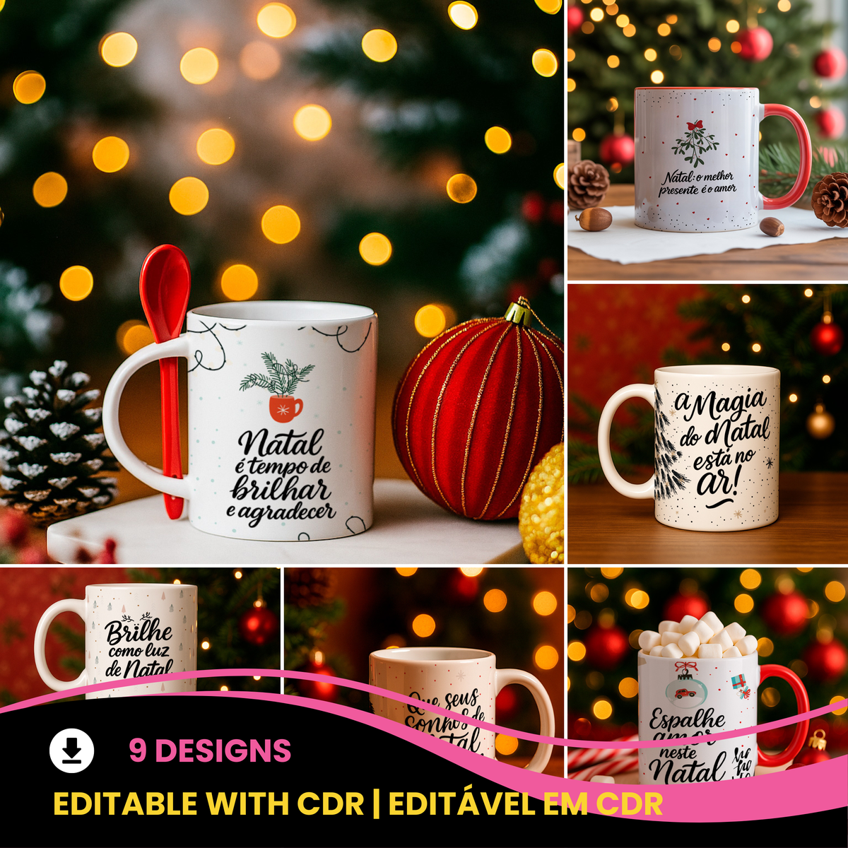 Christmas Mug Sublimation Bundle PNG | Cozy Holiday Quote Mug Wrap Designs